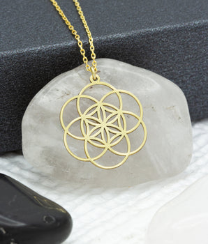 14K Solid Gold 6 Leaf Flower of Life Lotus Necklace