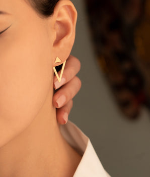 18K Real Gold Ear Jacket Earring - Valentine's Day Gift - 14K Right Triangle Earring - Unique Earring - Double Earring - Geometric Earring