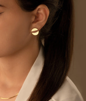14K Real Gold Circle Ear Jacket Earring