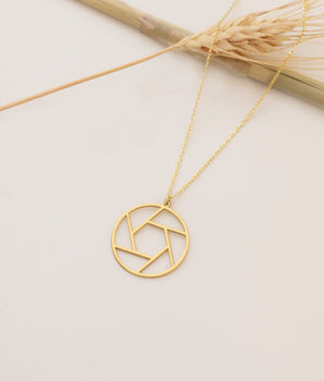 14K Solid Gold Camera Aperture Necklace - Gift for Photographer
