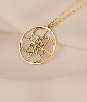 14K Solid Gold Fibonacci's Golden Ratio Necklace