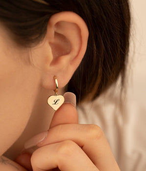 925 Sterling Silver Personalized Initial Letter Heart Hoop Earrings