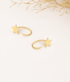 925 Sterling Silver Star C Hoop Earrings