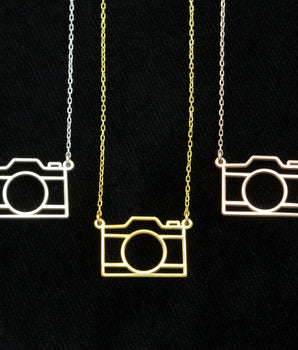 14K Solid Gold Origami Camera Necklace