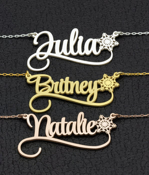 925 Sterling Silver Personalized Name Necklace with Snowflake