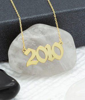 14K Solid Gold Old English Number Necklace