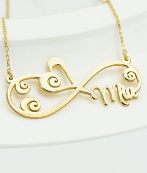 925 Sterling Silver Dainty Heart Infinity Name Necklace