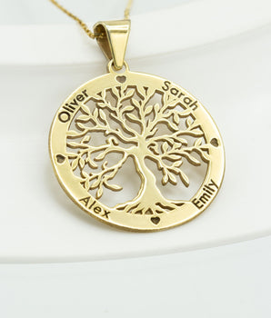 925 Sterling Silver Family Name Tree of Life Necklace