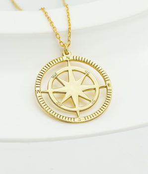 925 Sterling Silver Compass Necklace