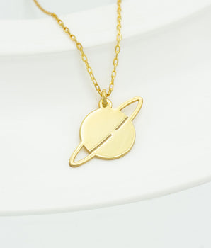 925 Sterling Silver Dainty Saturn Necklace
