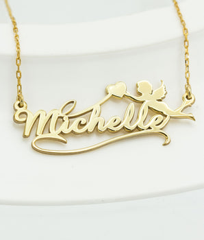 925 Sterling Silver Personalized Name Necklace with Angel