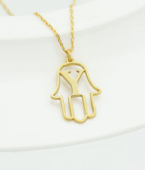 925 Sterling Silver Hand of Hamsa Initial Necklace