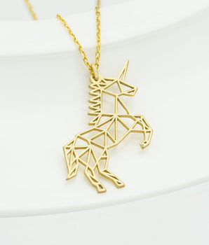 925 Sterling Silver Origami Unicorn Necklace