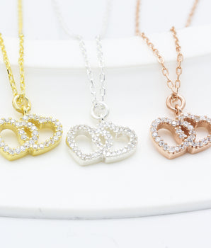 925 Sterling Silver Double Heart Necklace