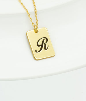 925 Sterling Silver Personalised Initial Tag Necklace Gold