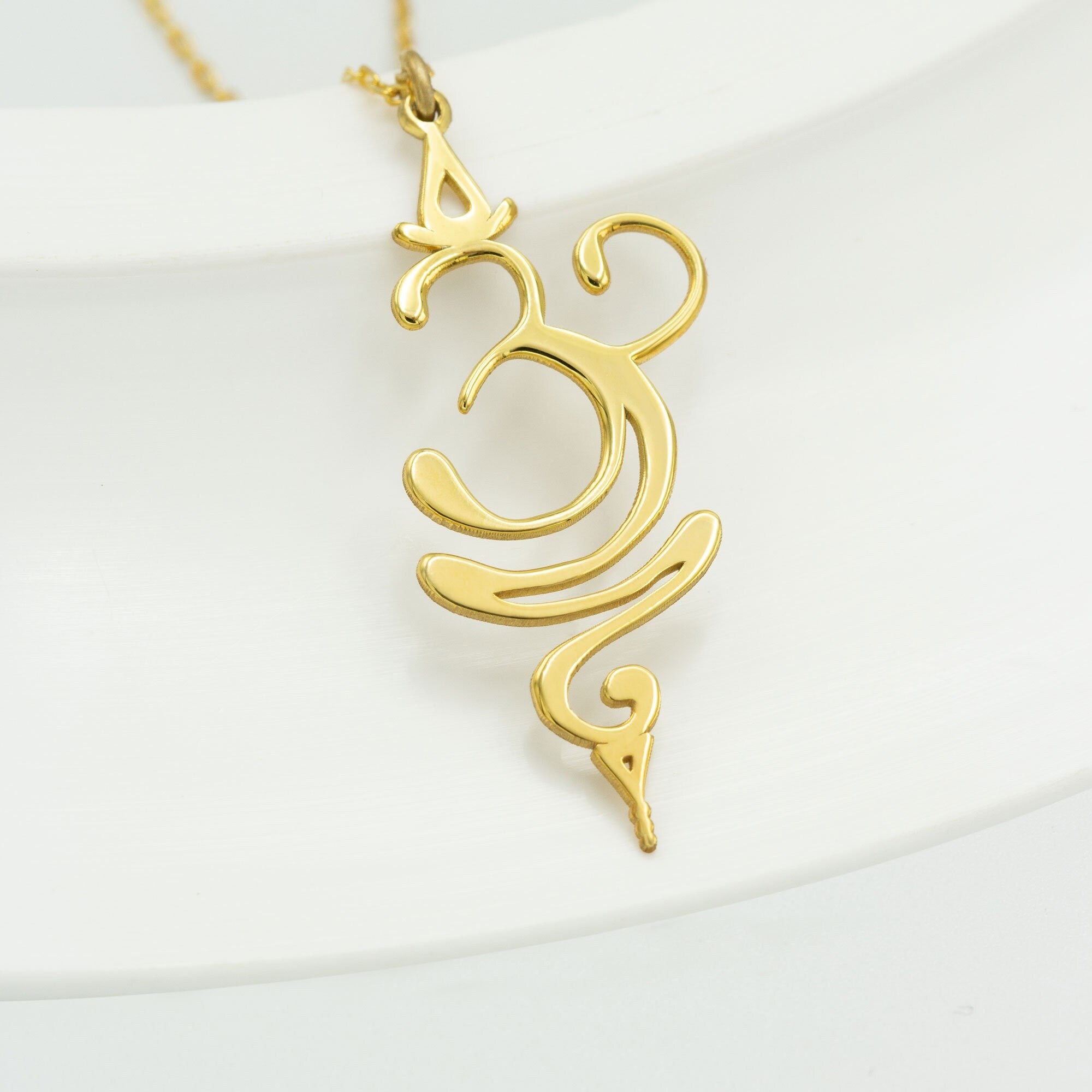 925 Sterling Silver Gold Yoga Breathe Necklace - Buddhist Symbol Necklace