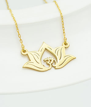 925 Sterling Silver Lotus Flower Necklace with Aum Symbol Necklace