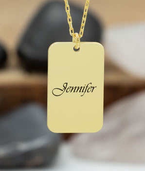 925 Sterling Silver Personalized Name Dog Tag Necklace Gold