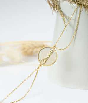 925 Sterling Silver Circle Name Tag Duo Chain Bracelet