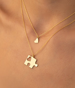 925 Sterling Silver Couple Puzzle and Heart Necklace