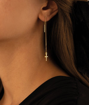 925 Sterling Silver Threader Cross Earring