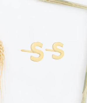 14K Solid Gold Minimalist Tiny Initial Letter Earring