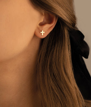 925 Sterling Silver Tiny Cross Earring