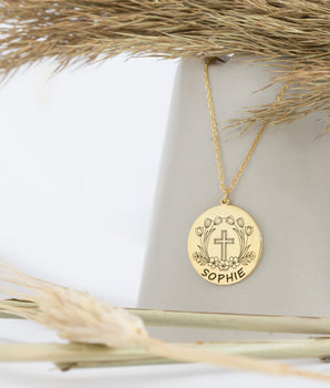 925 Sterling Silver Personalized Cross Name With Flowers Necklace