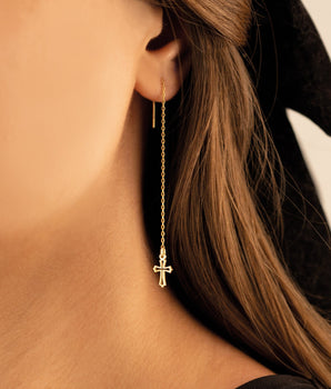 925 Sterling Silver Threader Hollow Cross Dangle Earrings