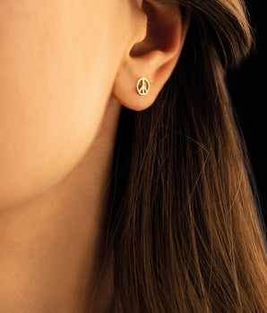 925 Sterling Silver Tiny Peace Sign Earrings