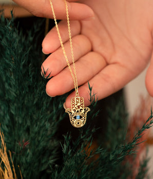 925 Sterling Silver Hand of Fatima With Birthstones Necklace
