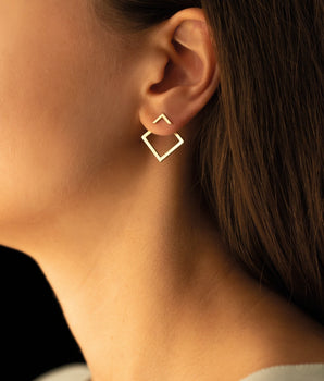 14K Solid Gold Square Ear Jacket Earrings