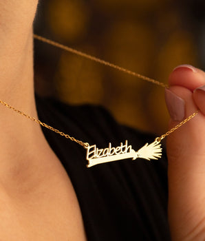925 Sterling Silver Personalized Name and Broom Necklace