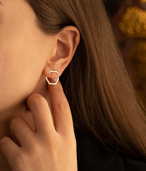 925 Sterling Silver Hexagon Ear Jacket Earrings