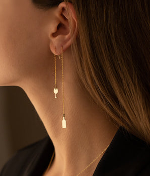 925 Sterling Silver Threader Glass and Wine Earrings