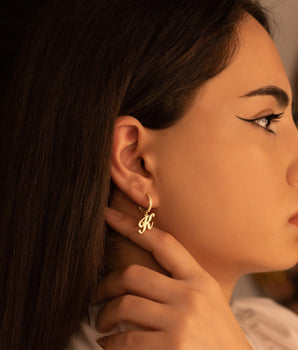 925 Sterling Silver Pave Initial Earring