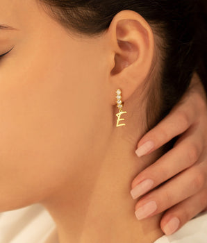 925 Sterling Silver Pave Initial Hoop Earrings