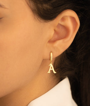 925 Sterling Silver Initial Hoop Earring