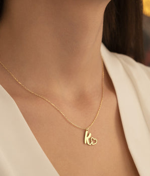 925 Sterling Silver Initial Necklace With Heart
