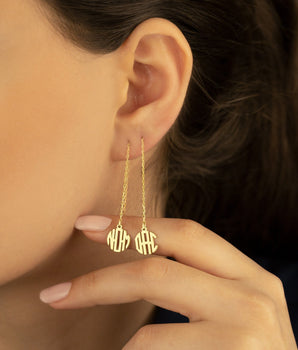 925 Sterling Silver Threader Monogram Earrings