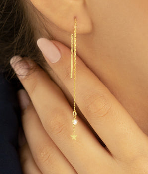 925 Sterling Silver Tiny Star Diamond Threader Earrings