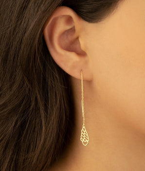 925 Sterling Silver Threader Heart with Wing Chain Earrings