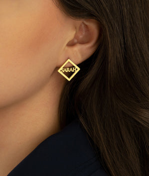 925 Sterling Silver Square  Ear Jacket Name Earring