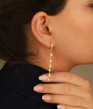 925 Sterling Silver Threader Stars Hoop Earring