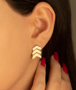 925 Sterling Silver Triple Rank Chevron Arrow Earring
