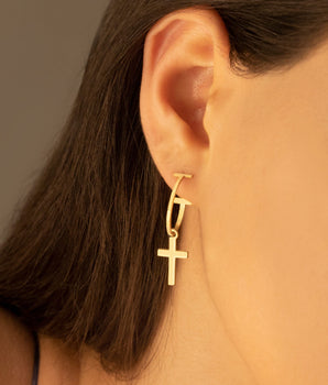 925 Sterling Silver Dangle Cross Hoop Earrings