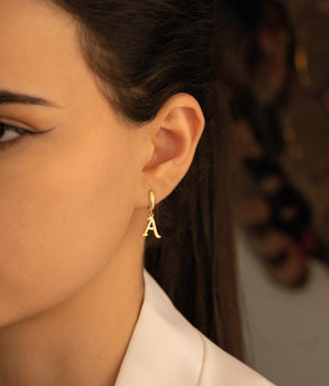 14K Solid Gold Personalized Initial Earring