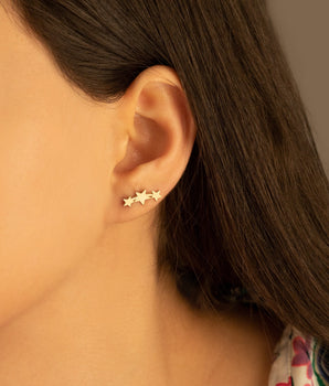 925 Sterling Silver Minimalist Stars Climber Earrings