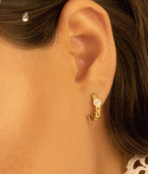 925 Sterling Silver Chain Hoop Diamond Ring Earring