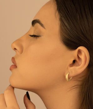 925 Sterling Silver Ribbed Link Huggie Hoops Earrings